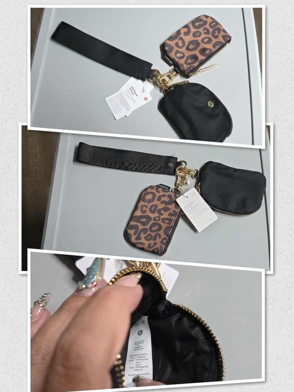 lululemon athletica Black and Leopard Wristlet Key Pouch Set